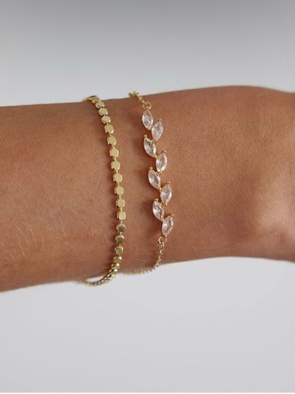 14k Gold Plated Cubic Zirconia 2pc Dot & Floral Pendant Bracelet Set